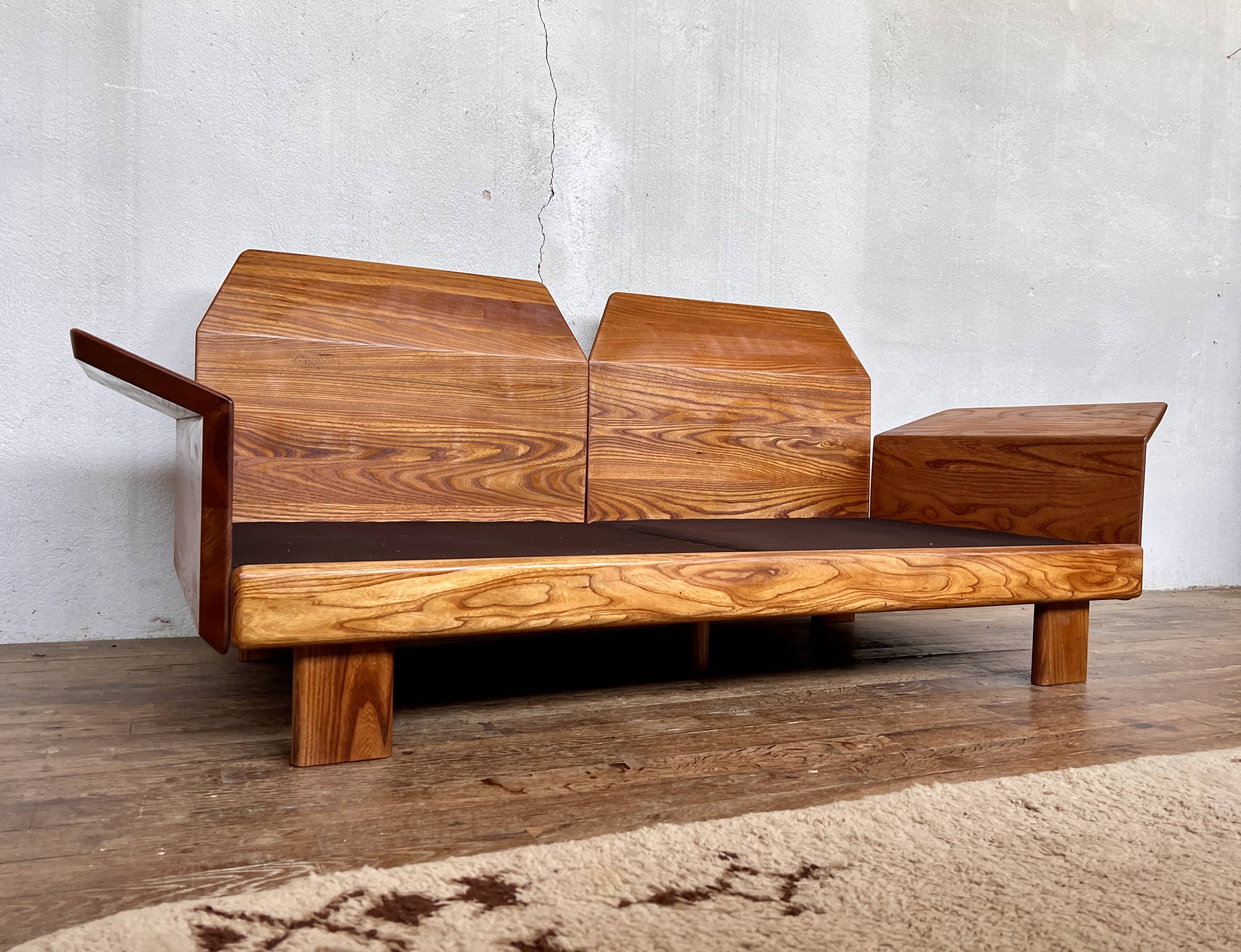 Canape seltz elm and leather design 1960