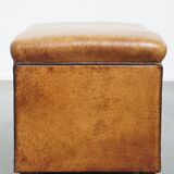 Vintage Sheepskin Leather Designer Ottoman by Bart van Bekhoven