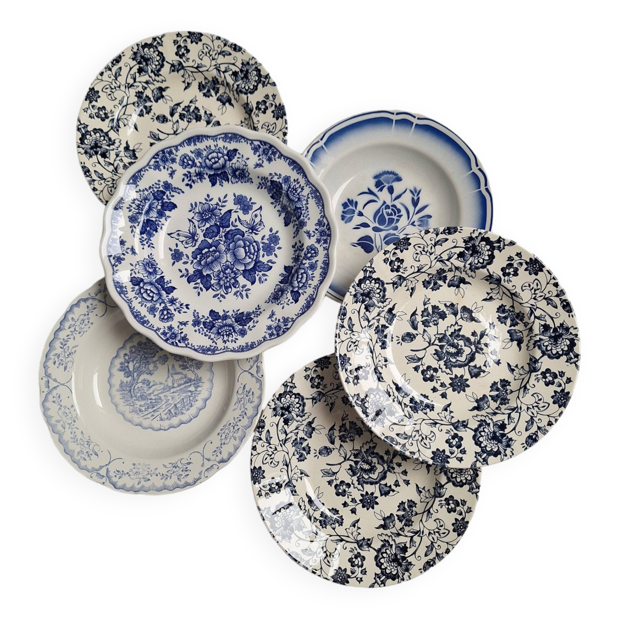 Vintage blue soup plates