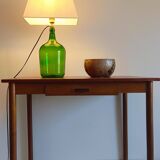 Mid-Century Green Glass Demijohn Table Lamp, Brass Fittings, Contemporary Shade