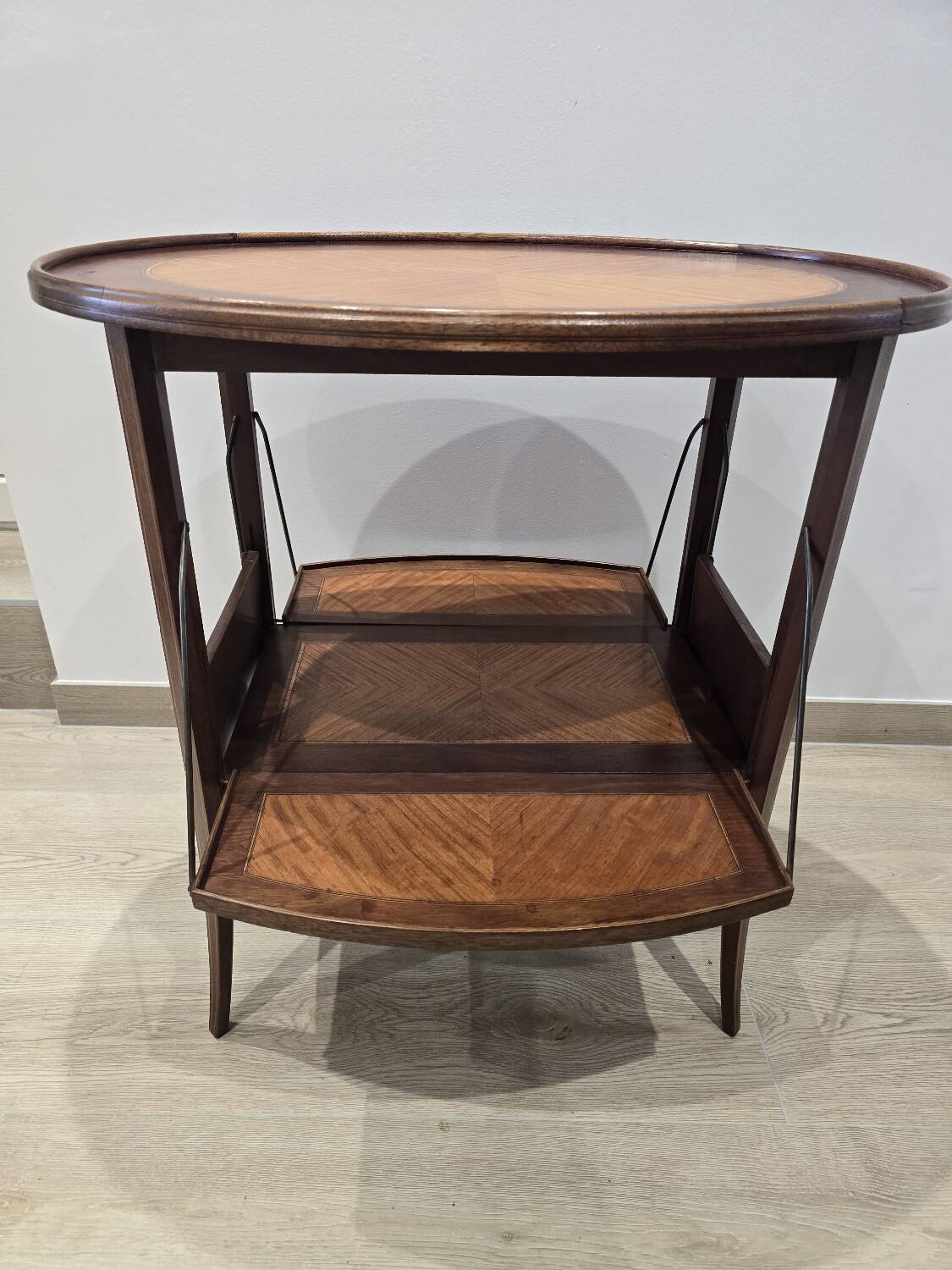 Folding tea table in marquetry wood - removable top