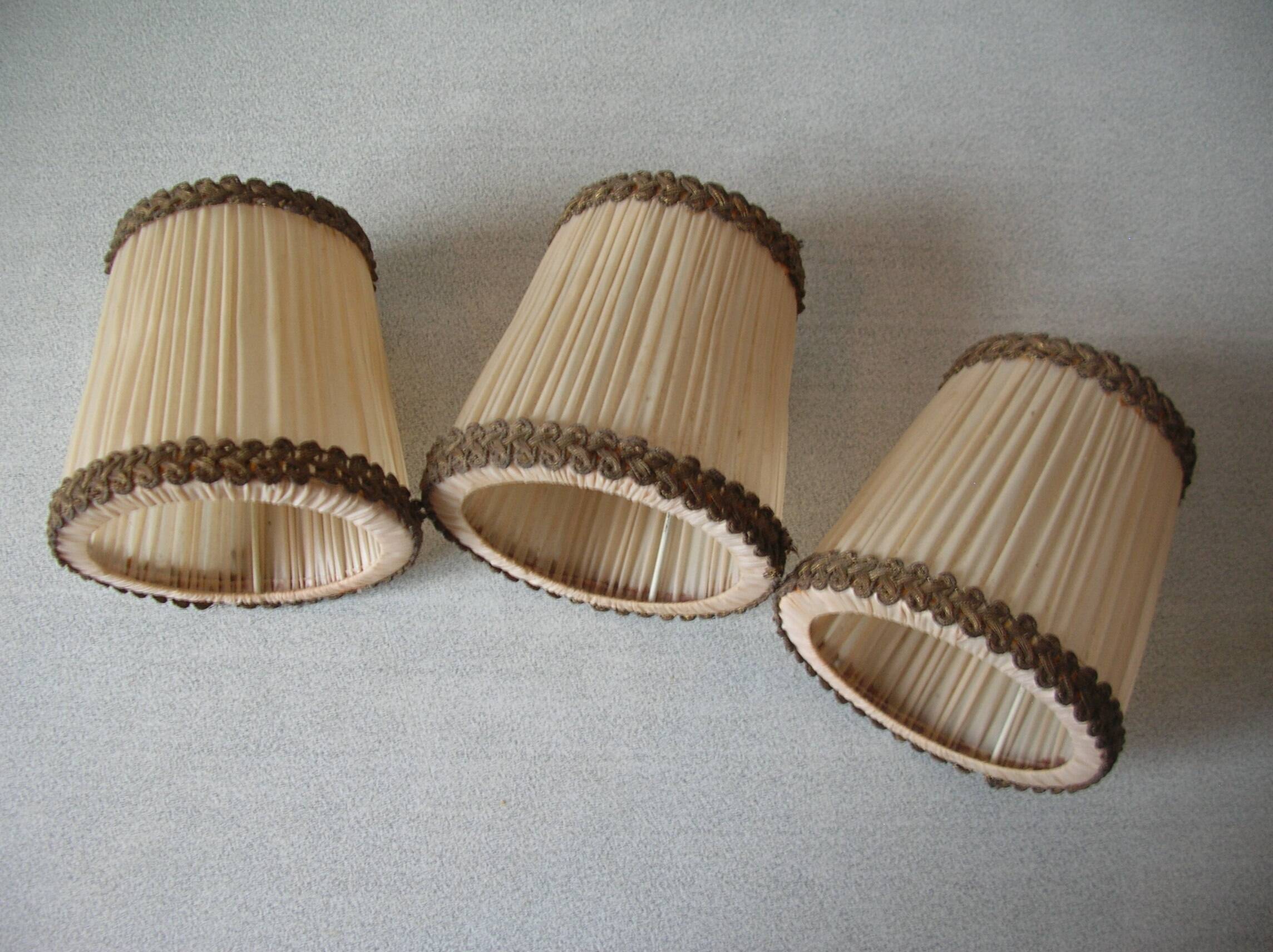Set of 3 old pleated fabric lampshades clip-on model chandelier lamp lighting fixture n1