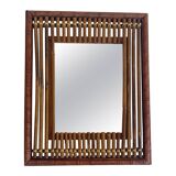 Antique French Art Deco Bamboo and Wood Wall Mirror, Early 20th Century