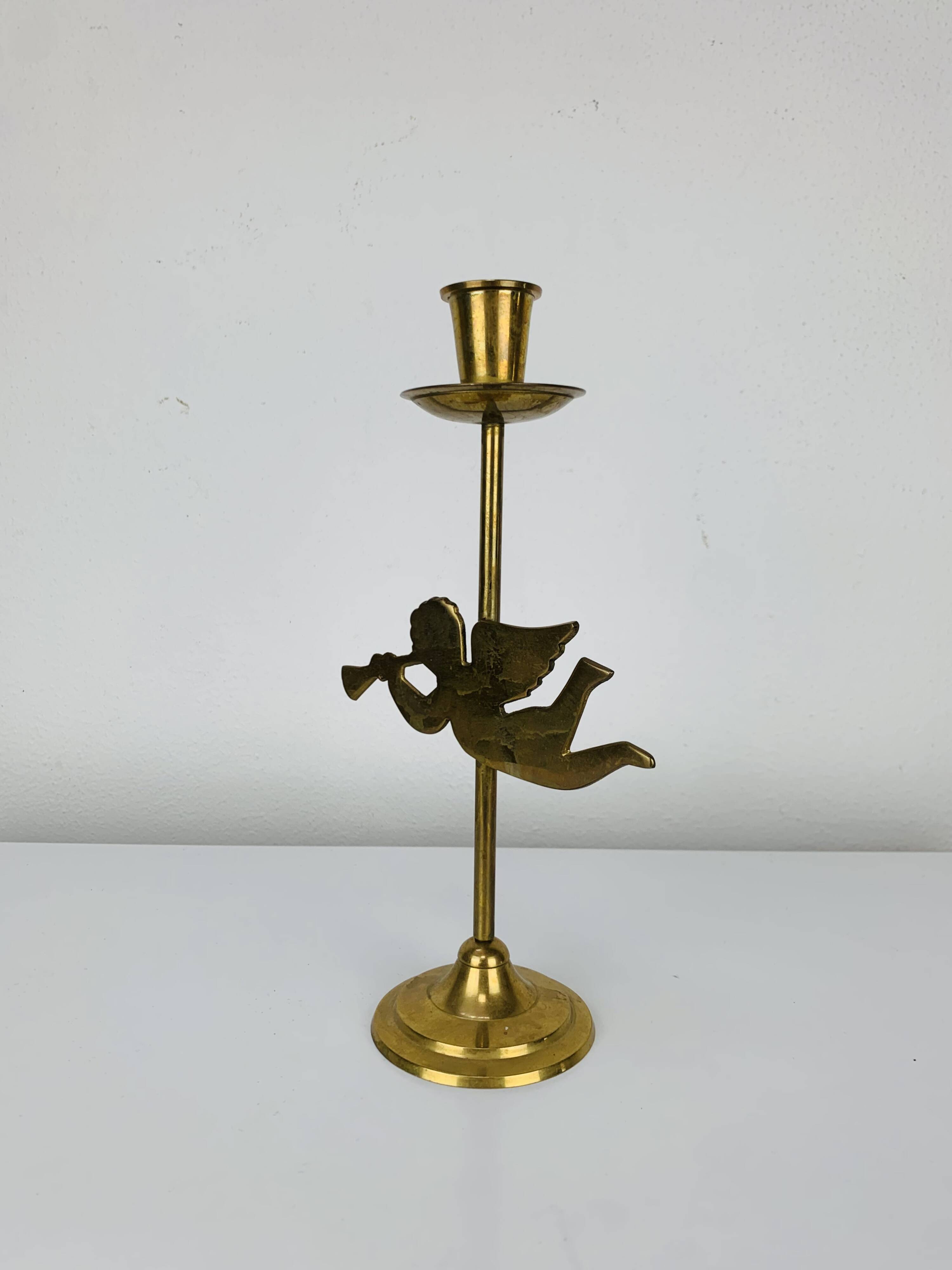Vintage gold brass angel candle holder