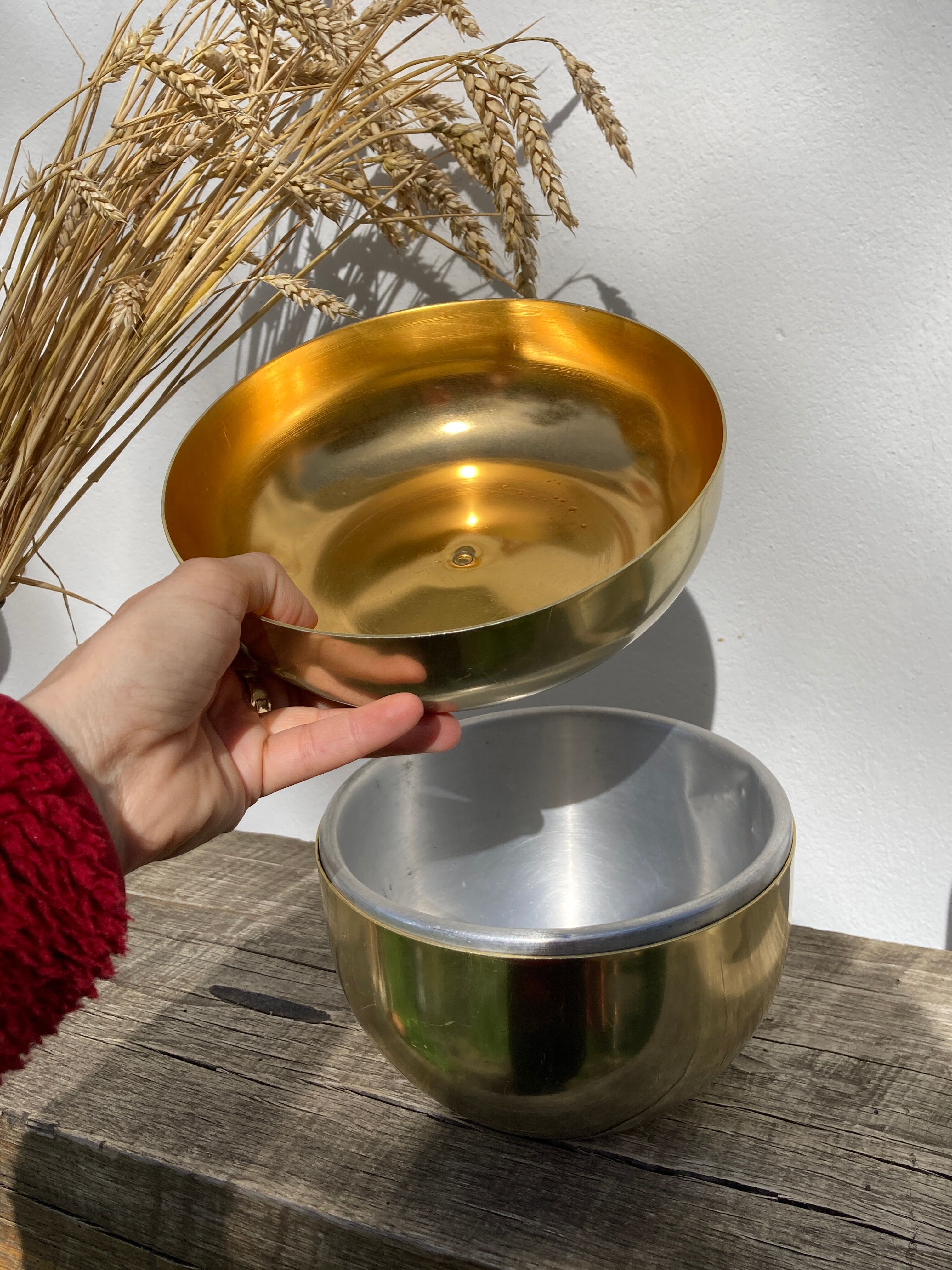 Golden apple ice bucket 1970 vintage fruit