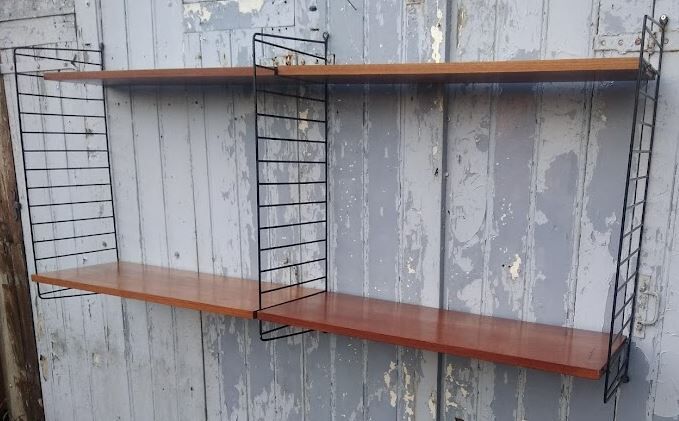 Vintage modular shelf in teak veneer and black metal, Nisse Strinning, 60s (2)