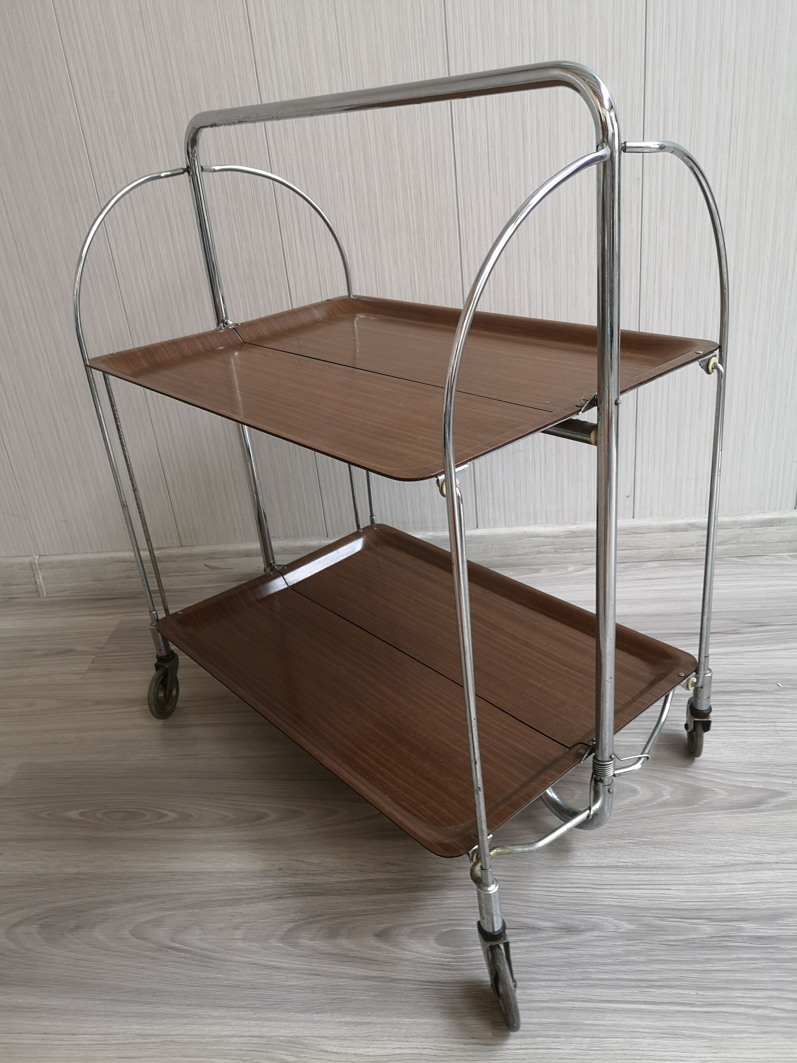 Vintage coffee table, bar, folding side table on wheels