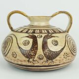 italian mid century double-handle ceramic VASE signed vitali handmade 1970s
