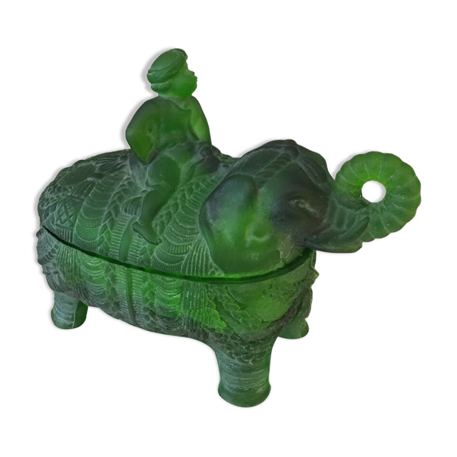 Candy box, sugar bowl, mahout on its elephant, portieux green