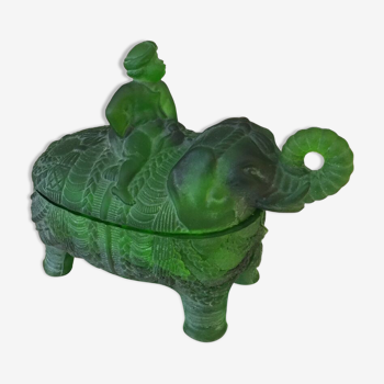 Bonbonniere, sucrier, cornac sur son elephant, portieux vert