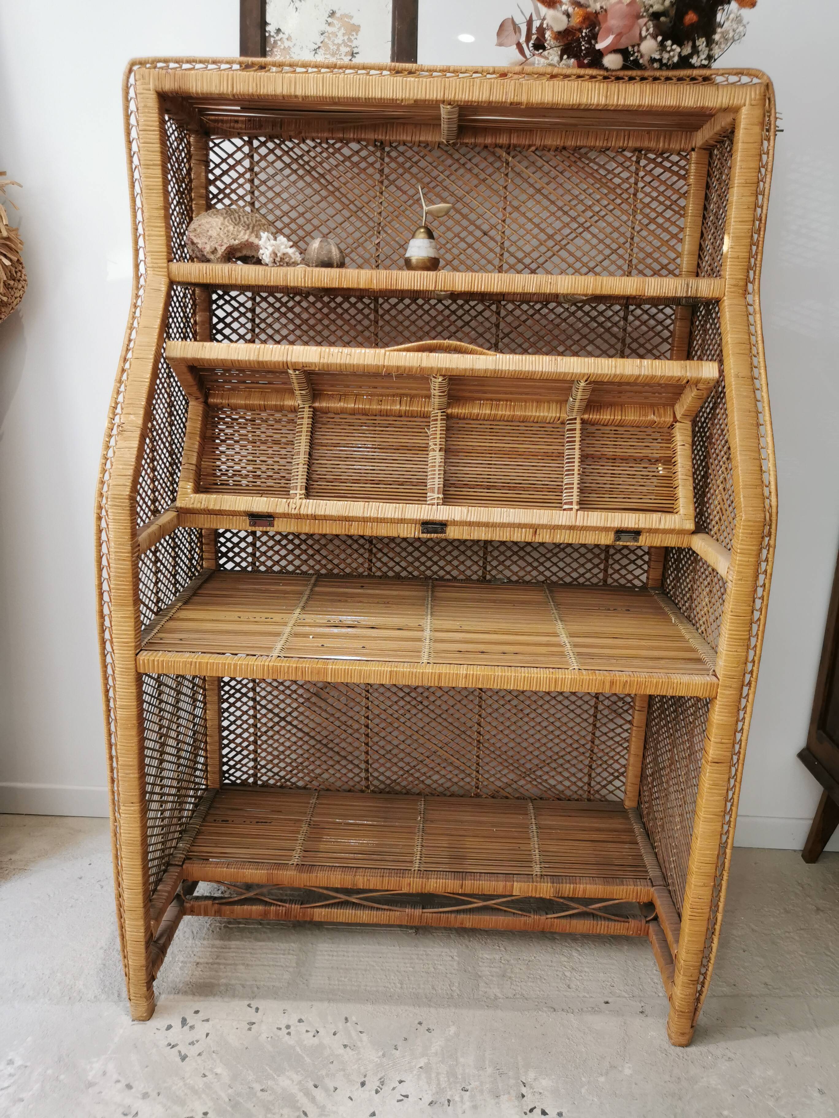 Secretary desk in vintage buri rattan
