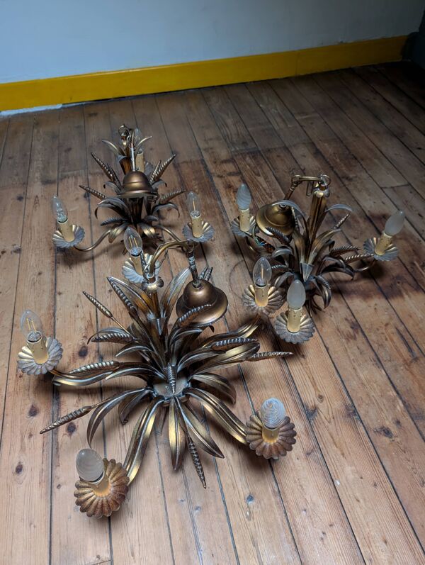 3 suspensions dorées aux épis de blé