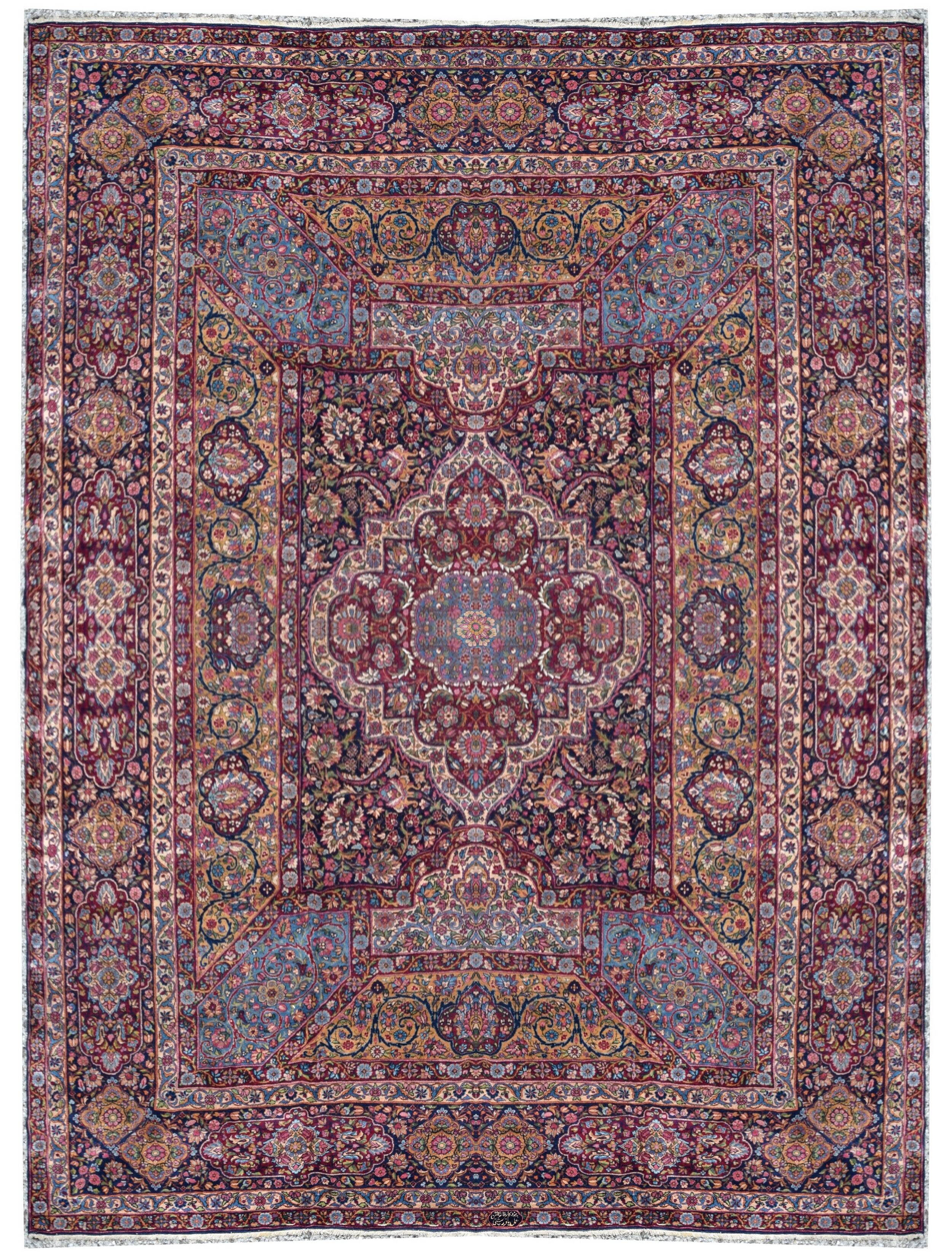 Large Antique Iranian Oriental Rug: Yazd: 4.45 X 3.30 Meters