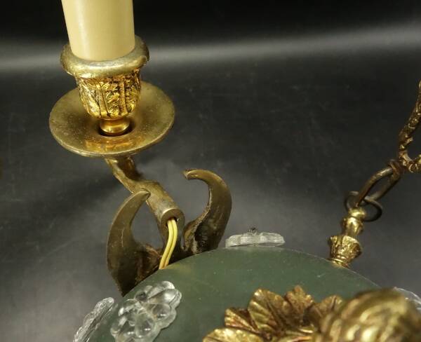 3-light chandelier with swan heads, Empire style - bronze & glass