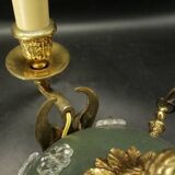 3-light chandelier with swan heads, Empire style - bronze & glass