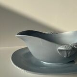 Flat set and light blue saucière earthenware from Montereau