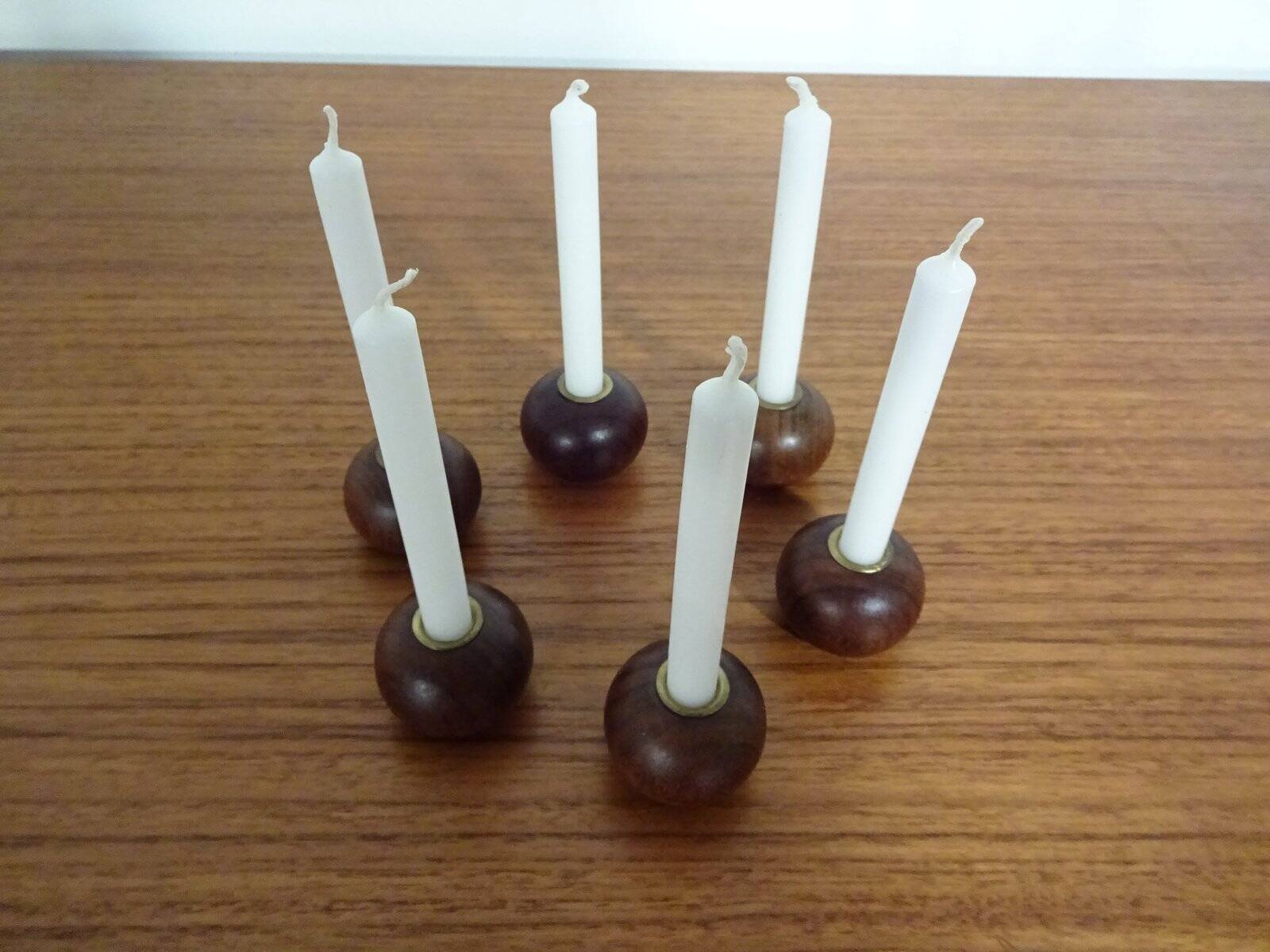 Danish Teak Candleholders, 1960s, Set of 6