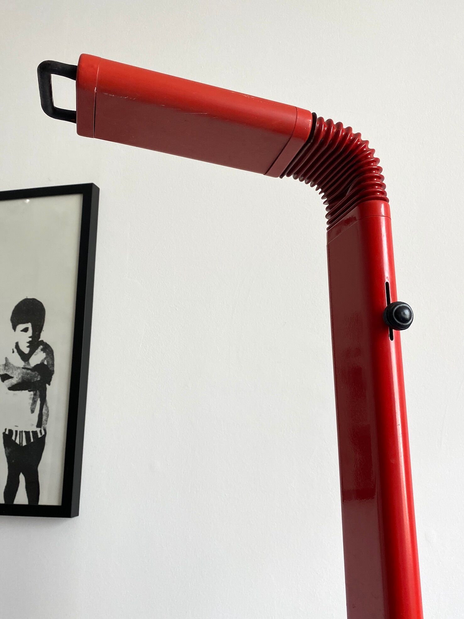 Floor lamp design 80s halogen in red metal, made in Belgium