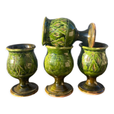 4 glasses or cups in green glazed stoneware ceramic