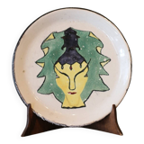 Assiette en grès émaillé signée J. Leroy circa 1960