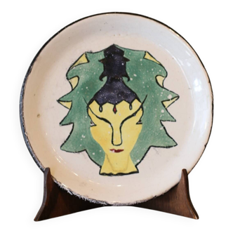 Glazed stoneware plate signed J. Leroy circa 1960