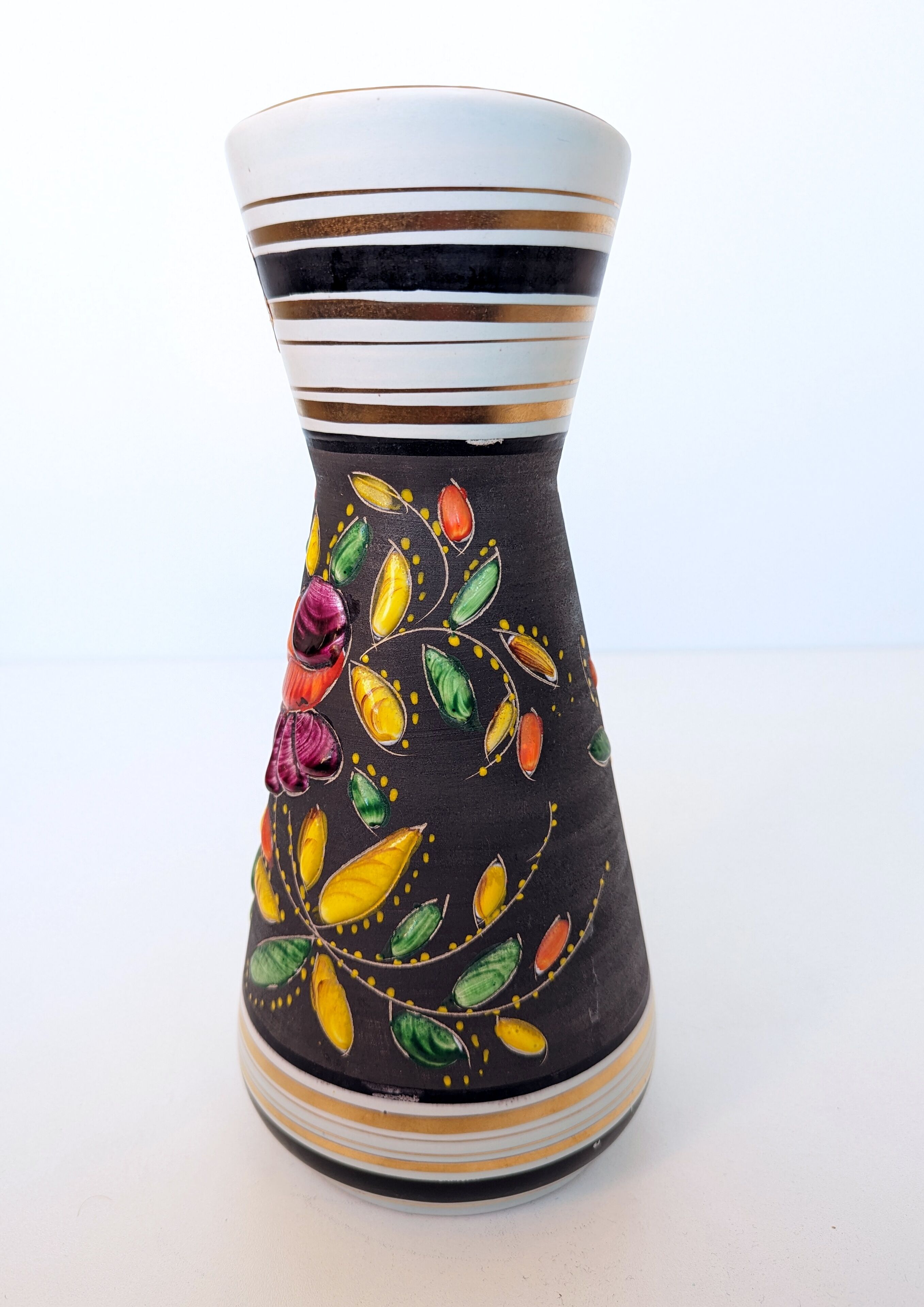 Vintage Henri Bequet Quaregnon hand painted ceramic vase (Belgium pottery 1960)