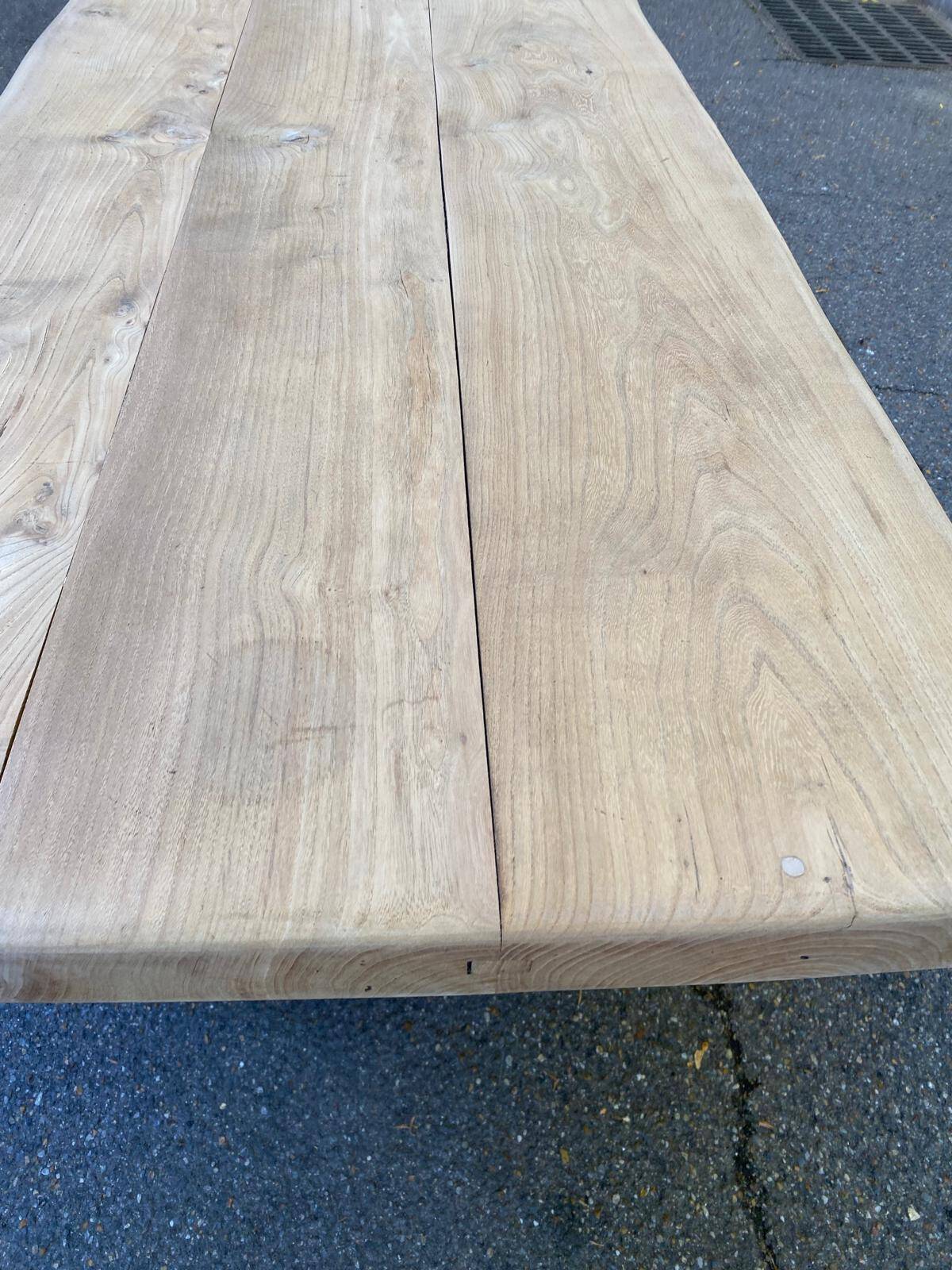 Grande table de monastère étroite décapée en chêne massif brut 200cm