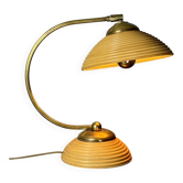 Lampe de table en rattan, bambou et laiton à tige en crayon du milieu du siècle, Italie, années 1970.
