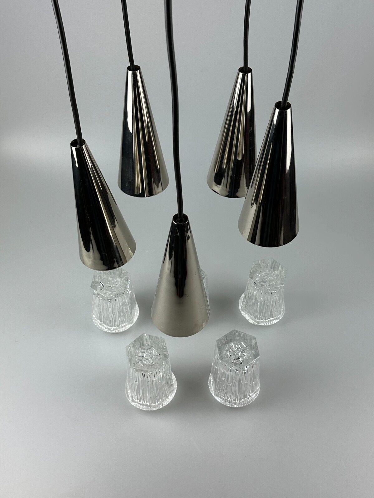 60s 70s hanging lamp cascade lamp 5 lights glass & chrome space age design