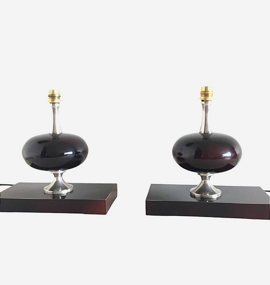 Pair of lamps, resin and chrome steel, by Philippe Barbier, circa 1970.