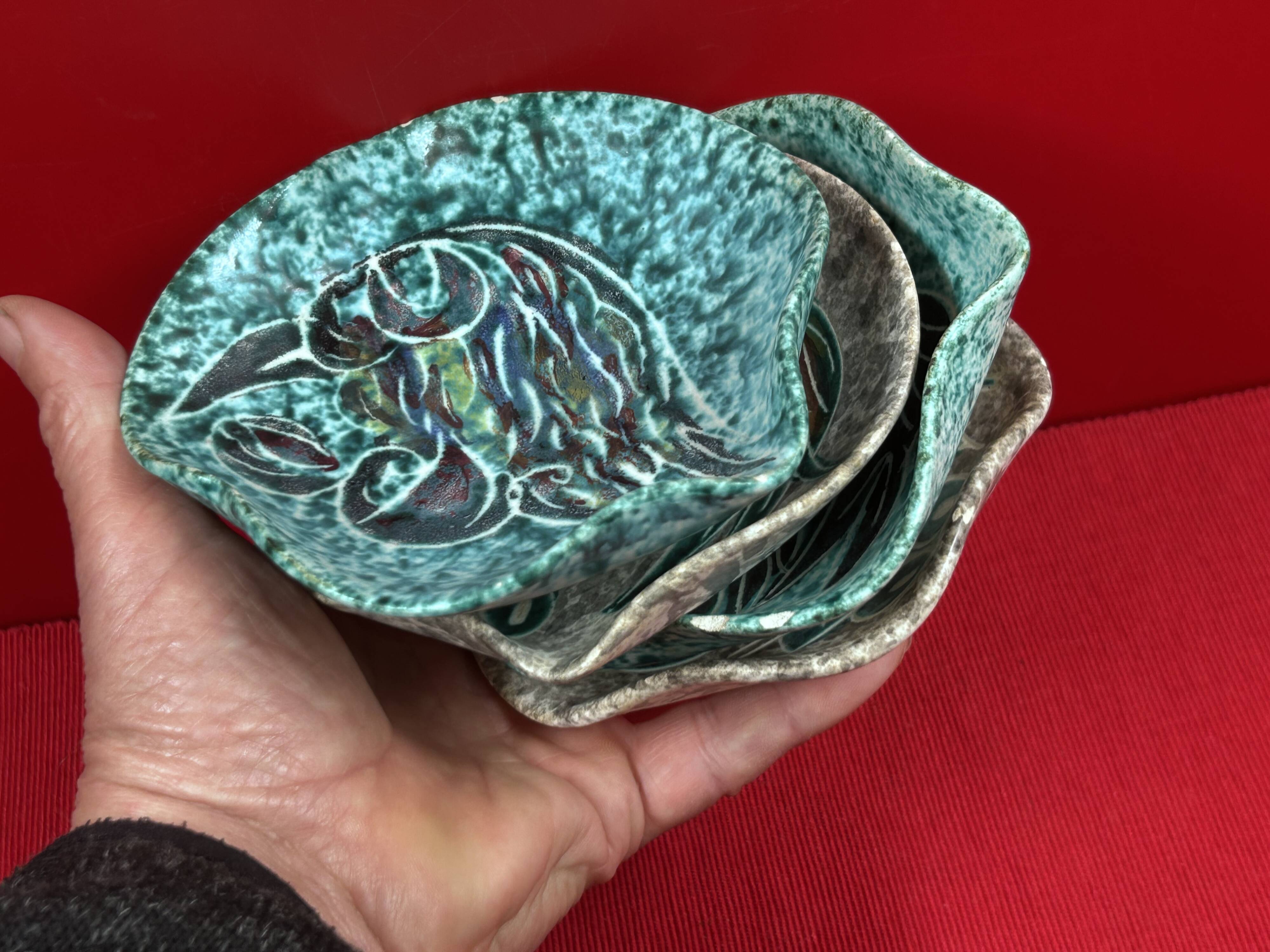 Vintage Vallauris trinket tray, possibly Borty - set of 4 - approximately 13 cm