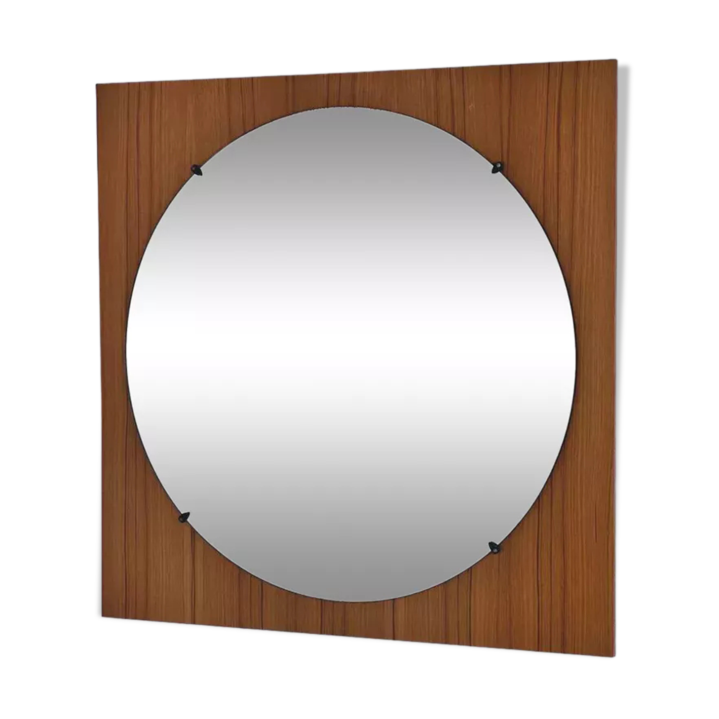 Round mirror from the 60s - 70s on a square wooden frame