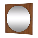 Miroir rond des années 60 - 70 sur cadre carré en bois