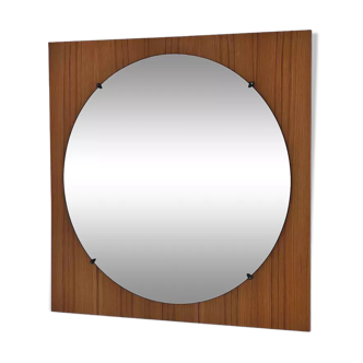 Round mirror from the 60s - 70s on a square wooden frame