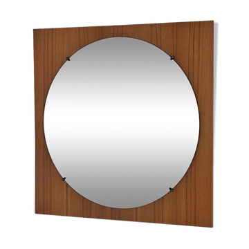 Round mirror from the 60s - 70s on a square wooden frame