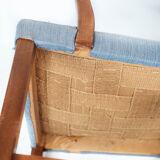 Armchair in mahogany and upholstered with light blue fabric by Fritz Hansen