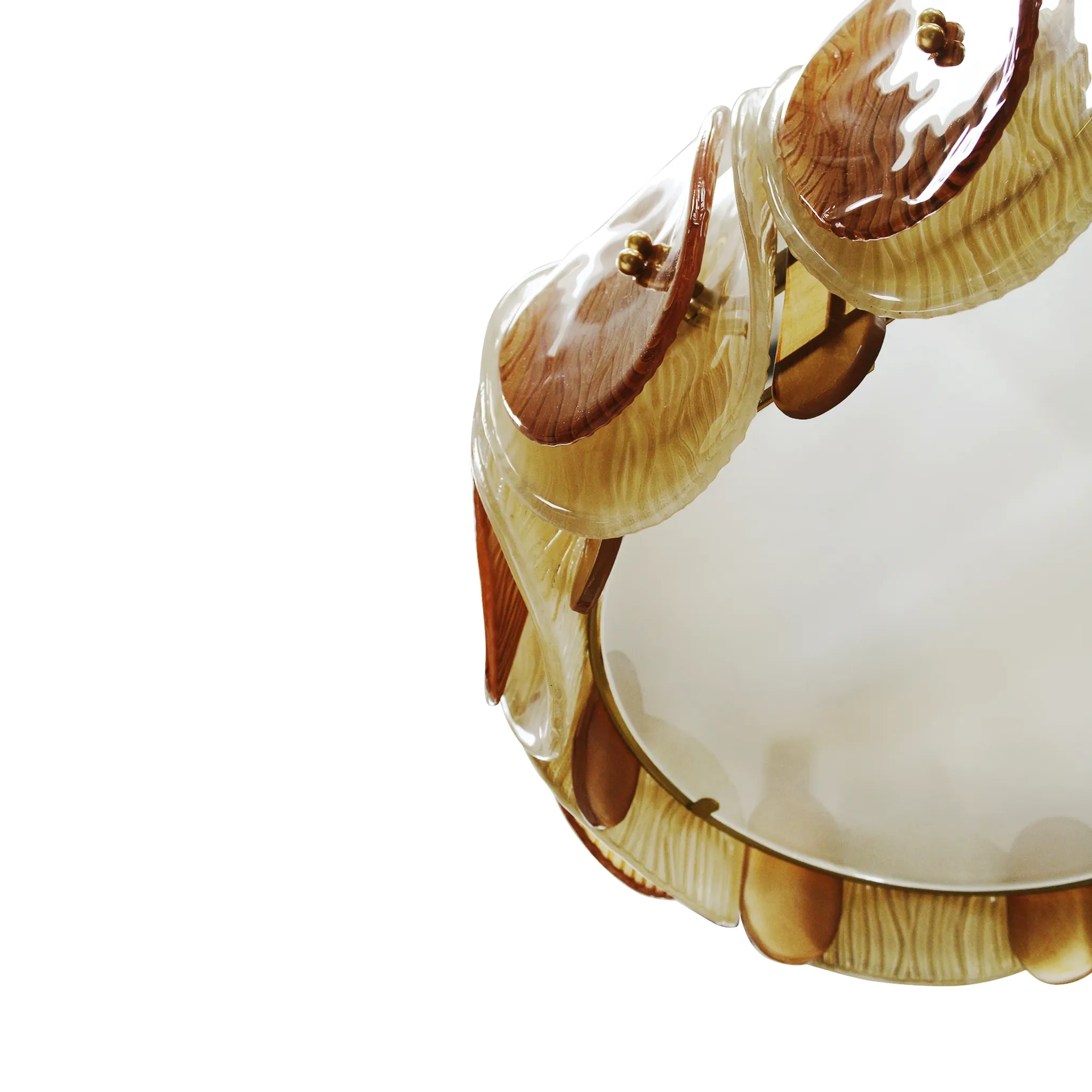 Midmodern Style Italian Brass Pendant Lamp, Brown And Beige Murano Glass