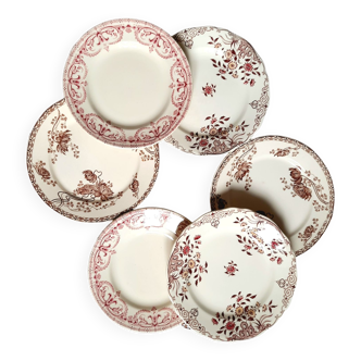 Old mismatched flat plates in iron earth earthenware