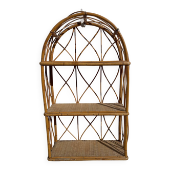 Vintage wall shelf in rattan and caning — 70s bohemian spirit