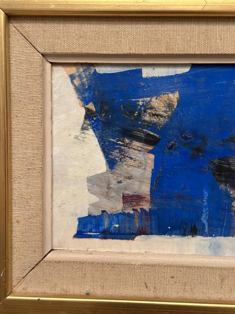 Original Swedish Oil on Panel – "Blue Composition" by Gunnar Nordström – Signed – Vintage and Framed – 24.5 × 18.5 cm (9.6 in × 7.3 in)