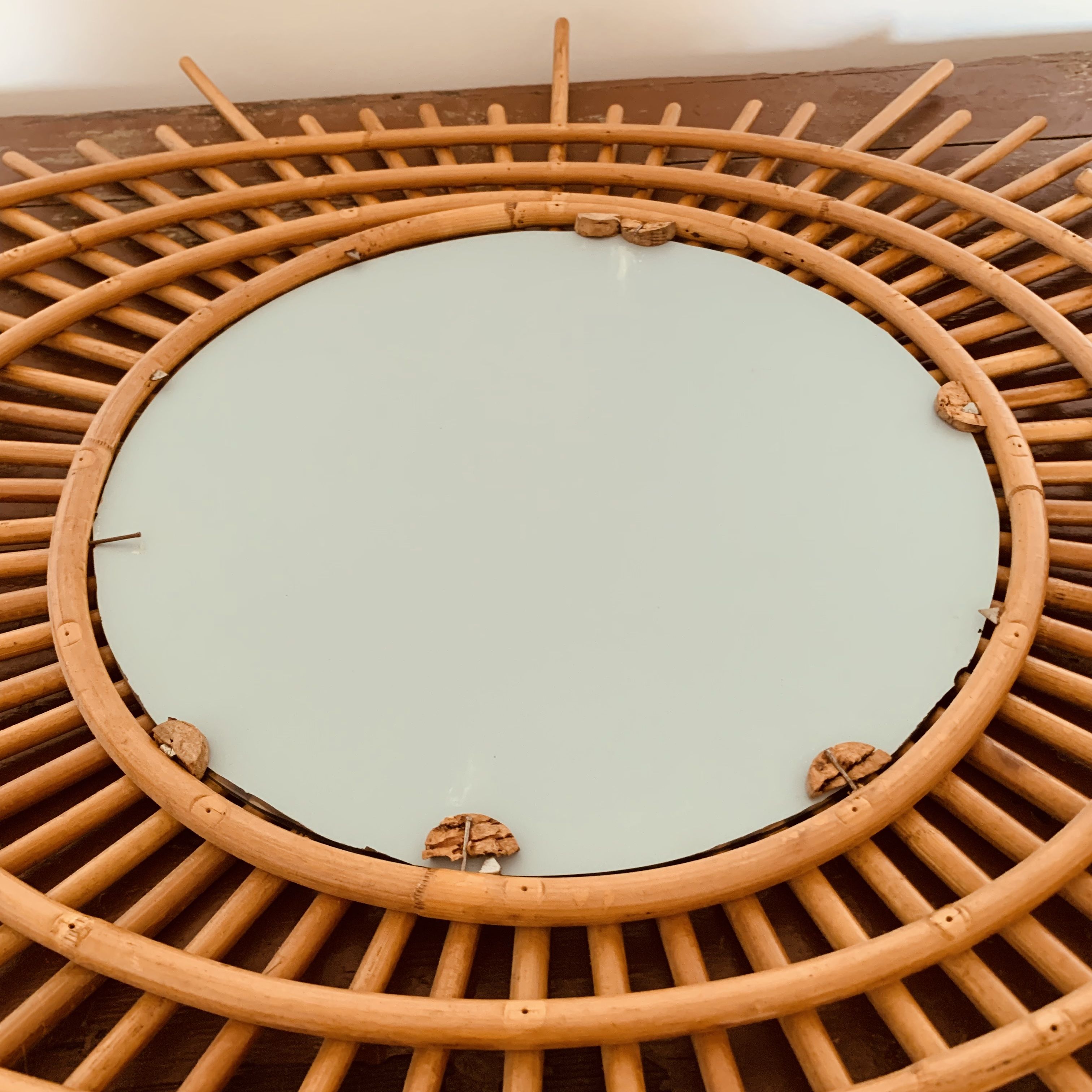 Vintage rattan sun mirror from the 60s, 73x92 cm
