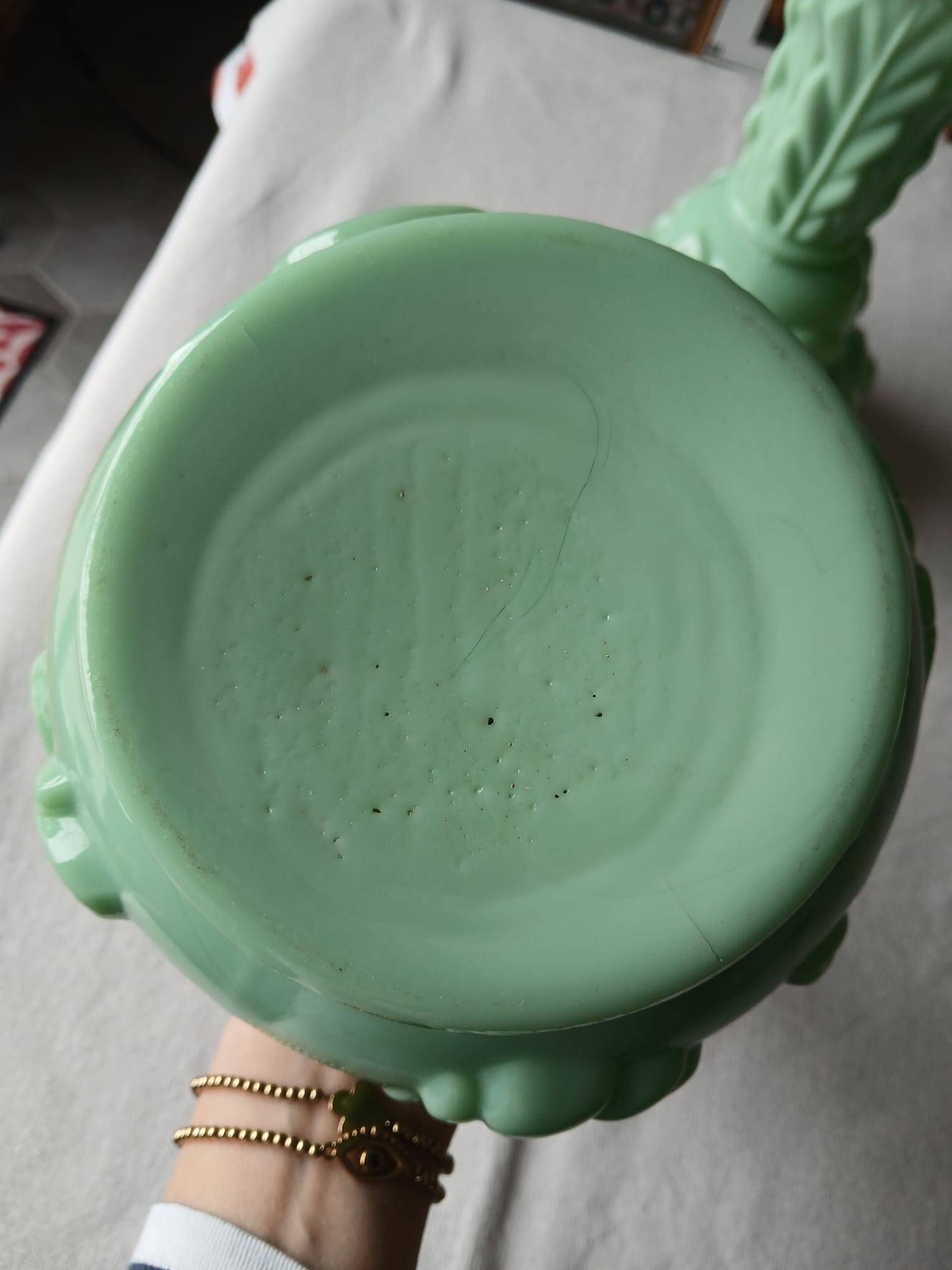 Set of 2 light green opaline glass vases SAINT LOUIS