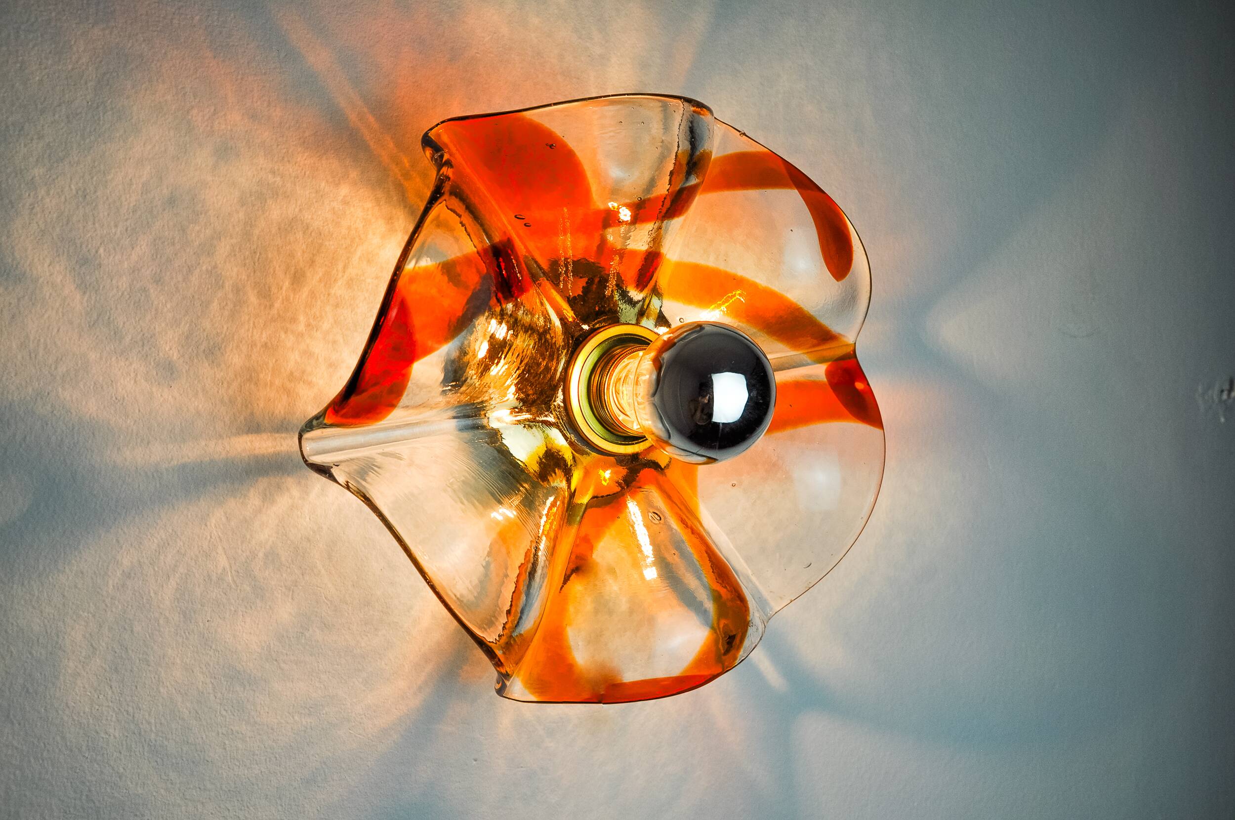 Fleur wall lamp by la Murina, orange murano glass, Italy, 1970
