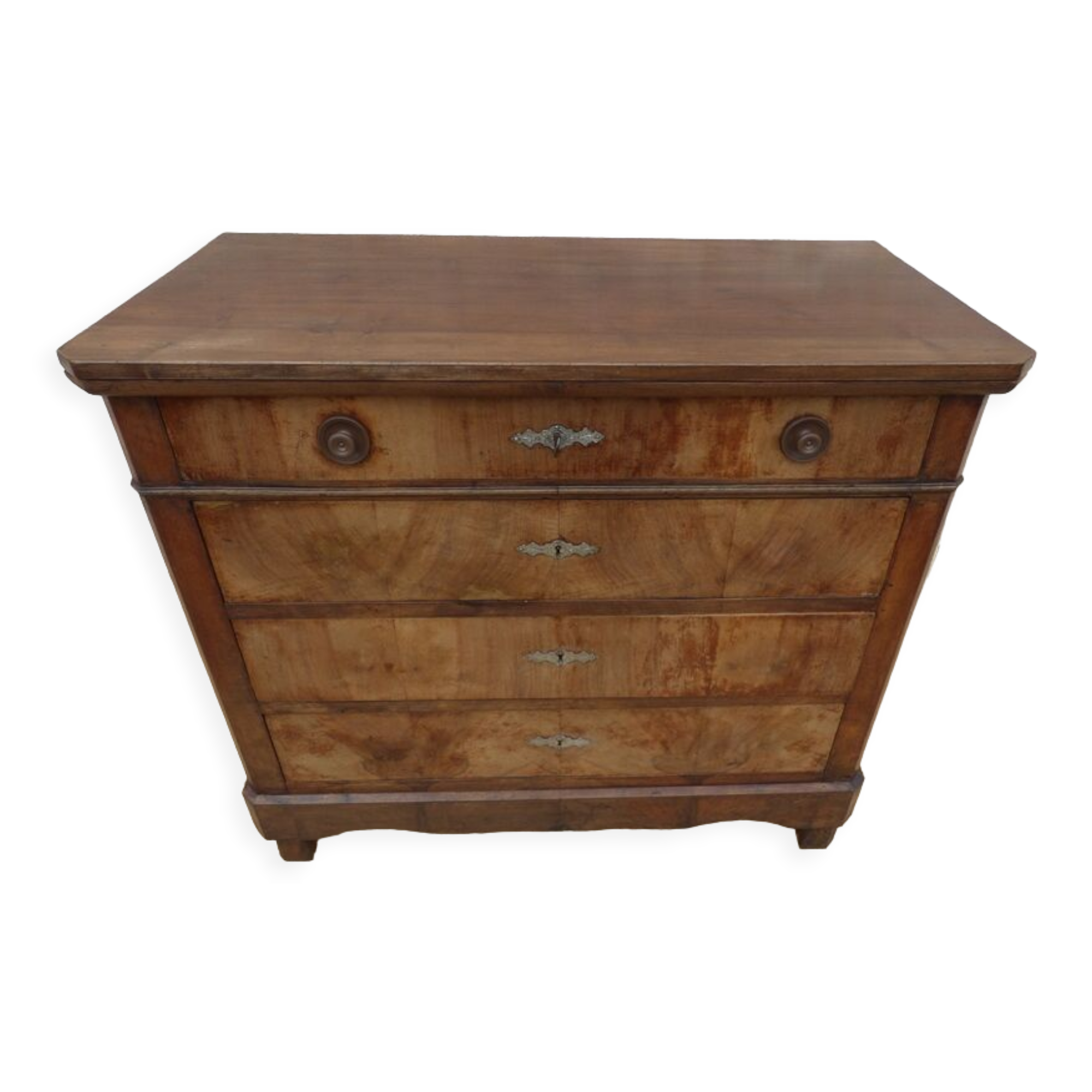 Antique chest of drawers with 4 drawers of Epoque Louis Philippe in solid walnut wood and walnut veneer - Totalme