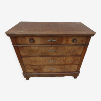 Antique chest of drawers with 4 drawers of Epoque Louis Philippe in solid walnut wood and walnut veneer - Totalme