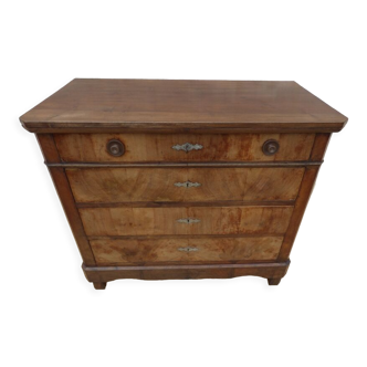 Antique chest of drawers with 4 drawers of Epoque Louis Philippe in solid walnut wood and walnut veneer - Totalme