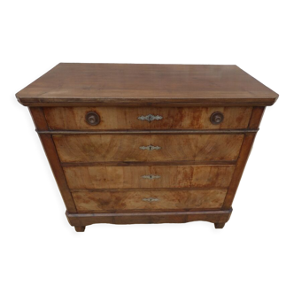 Commode ancienne à 4 tiroirs d’Epoque Louis Philippe en bois massif noyer et placage noyer- Totaleme
