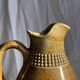 Vintage yellow stoneware carafe with beaded friezes Made in France H22