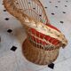 Lot de 2 fauteuils enfants en rotin, vintage 1970, avec coussin orange
