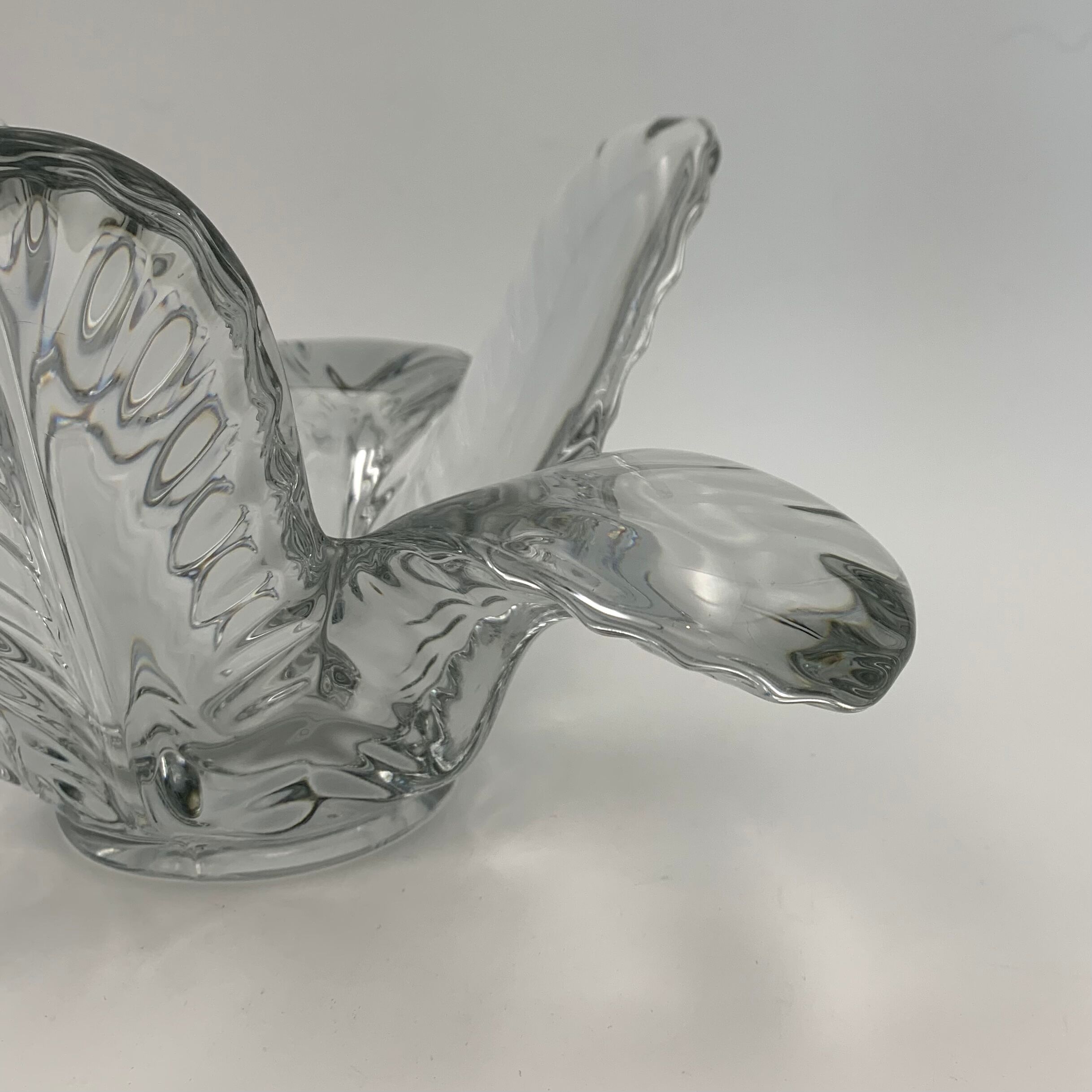 Trinket bowl in Vannes crystal, decoration of palm leaves - 1960s-1970s